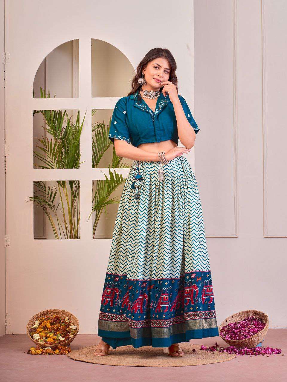 Women's Tussar Silk Patola Print Lehenga Choli Set with Foil Work - Image 31