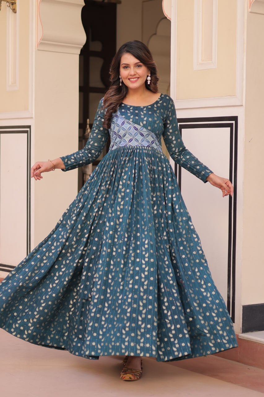 Women's Festive Berry Purple Printed Anarkali Gown with Intricate Zari Work & Embellished Yoke – Perfect for Traditional & Celebration Wear - Image 10